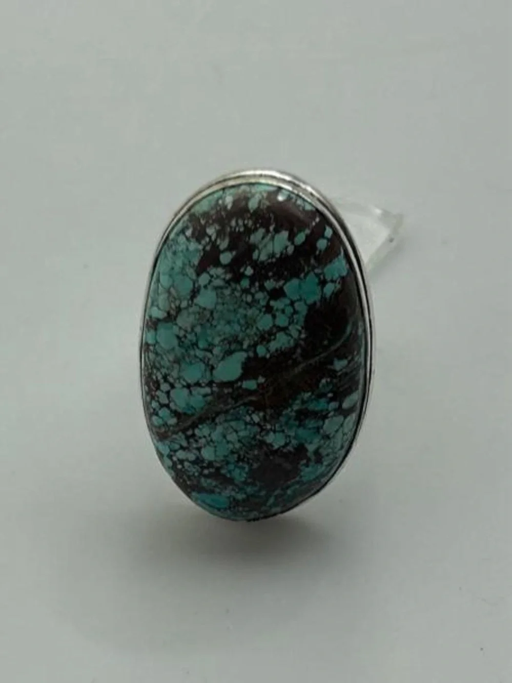 925 Silver Turquoise Matrix Oval Ring - Blue-Green and Brown